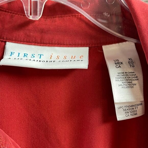 First Issue Liz Claiborne Ladies Long Sleeve Button Up Blouse, Size XL, Rust - Picture 3 of 7